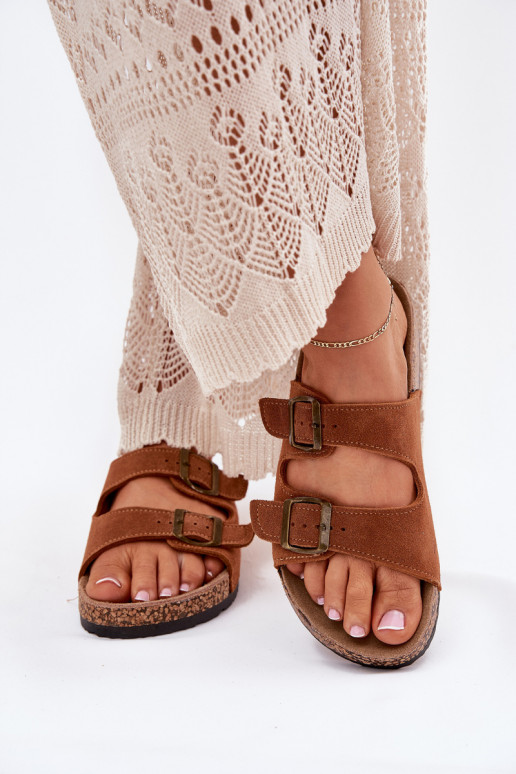 chinelos de camurça Com sola de cortiça com fivelas cor marrom Tavira