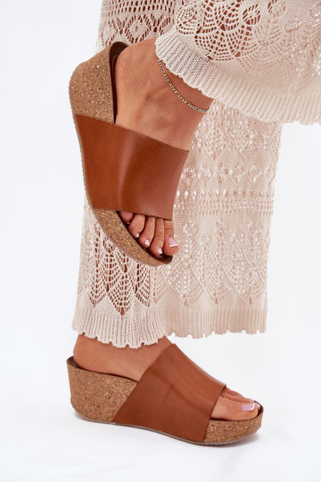 Zazoo 40291 Chinelos de couro Feminino Habilitado KorkoParaym Koturnie cor marrom