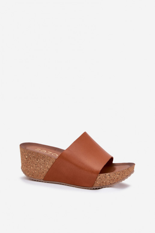 Zazoo 40291 Chinelos de couro Feminino Habilitado KorkoParaym Koturnie cor marrom