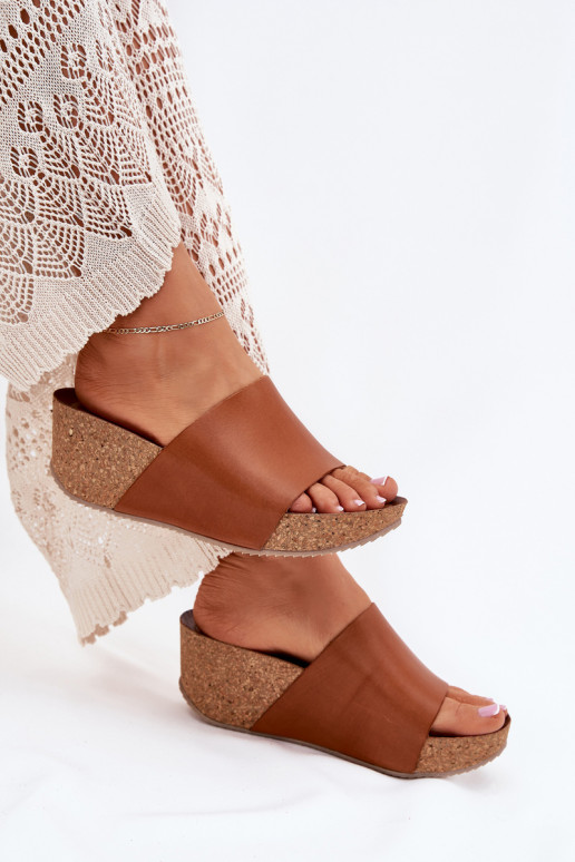 Zazoo 40291 Chinelos de couro Feminino Habilitado KorkoParaym Koturnie cor marrom