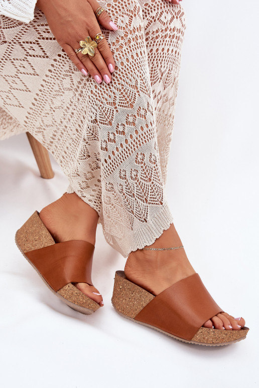 Zazoo 40291 Chinelos de couro Feminino Habilitado KorkoParaym Koturnie cor marrom