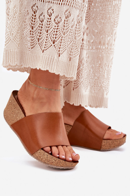 Zazoo 40291 Chinelos de couro Feminino Habilitado KorkoParaym Koturnie cor marrom