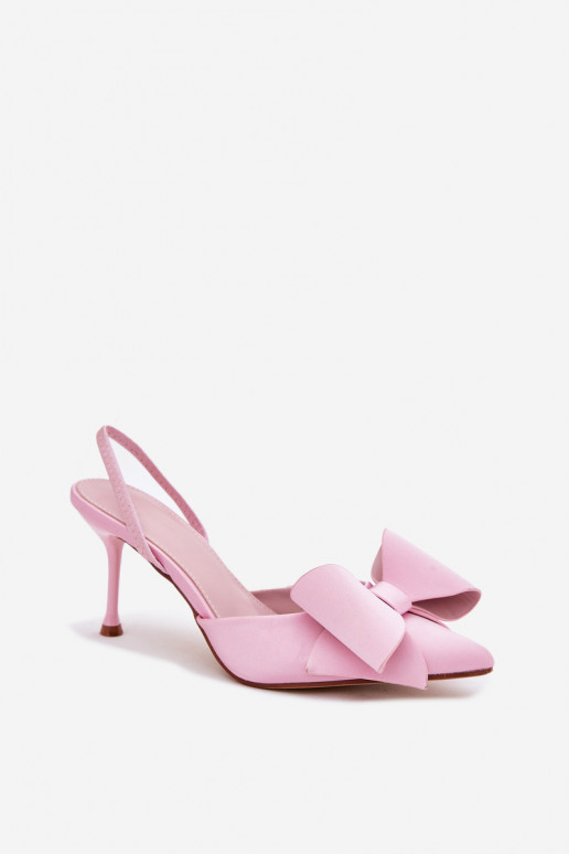 Sapatos de salto alto rosa com calcanhar aberto e laço Eklevia