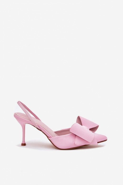 Sapatos de salto alto rosa com calcanhar aberto e laço Eklevia
