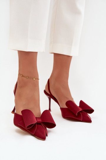Sapatos de salto alto bordeaux com calcanhar aberto e laço Eklevia