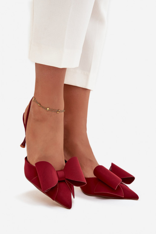 Sapatos de salto alto bordeaux com calcanhar aberto e laço Eklevia