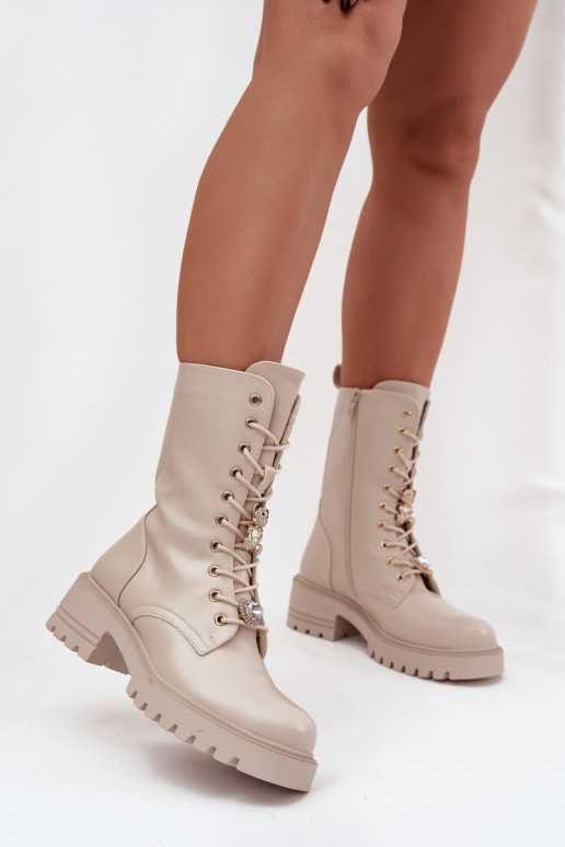 Botins de trabalho femininos na cor areia com ursos de pelúcia e corações Iravine