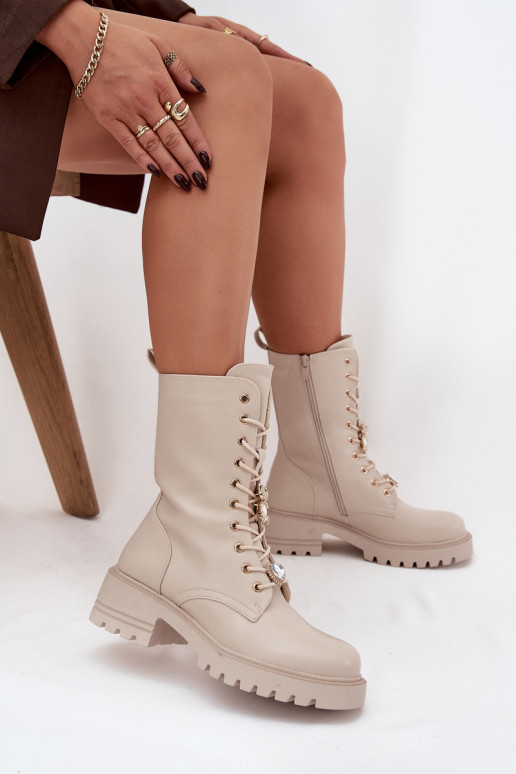 Botins de trabalho femininos na cor areia com ursos de pelúcia e corações Iravine