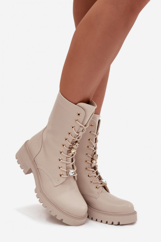 Botins de trabalho FemininoPrzypinkami ursinhos de pelúcia com corações bege Iravine