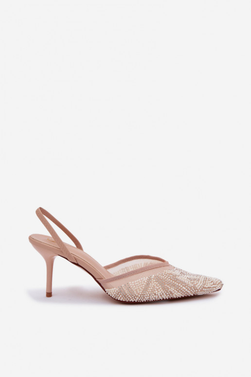 Decorado sandálias com malha com salto fino bege Bedira