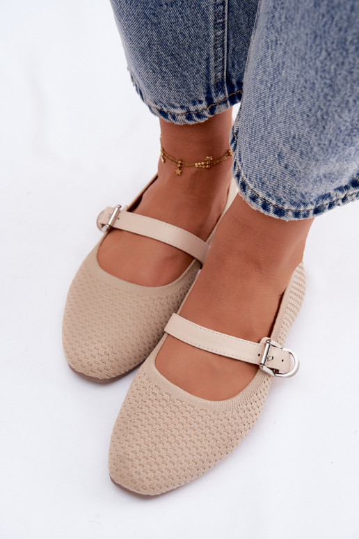Bailarinas de tecido com alças I com fivelas bege Jelisa