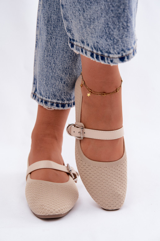 Bailarinas de tecido com alças I com fivelas bege Jelisa