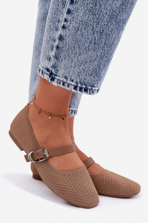 Bailarinas de tecido com alças I com fivelas cor cáqui Jelisa