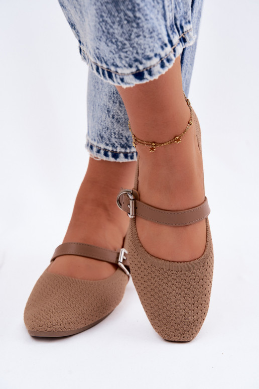 Bailarinas de tecido com alças I com fivelas cor cáqui Jelisa