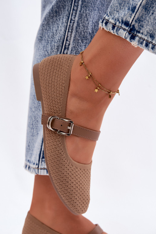 Bailarinas de tecido com alças I com fivelas cor cáqui Jelisa