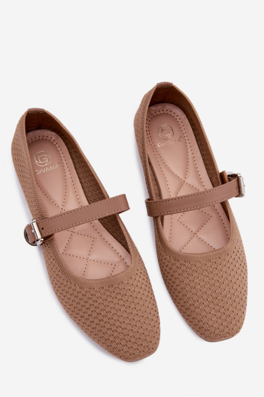 Bailarinas de tecido com alças I com fivelas cor cáqui Jelisa