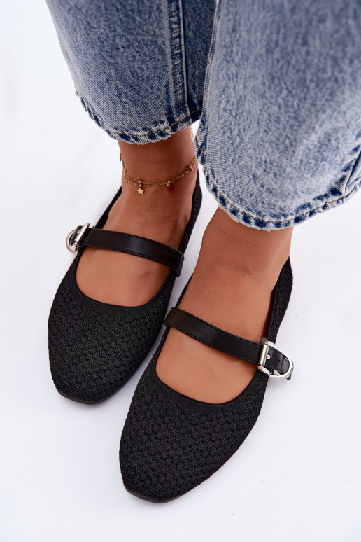 Bailarinas de tecido com alças I com fivelas cor preta Jelisa