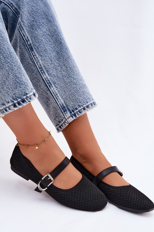 Bailarinas de tecido com alças I com fivelas cor preta Jelisa