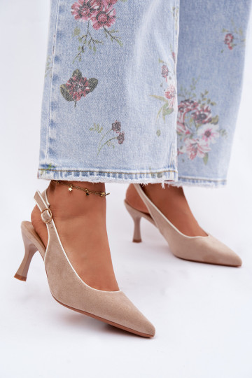 Sandálias femininas com salto finoLamóParaką bege Relmira