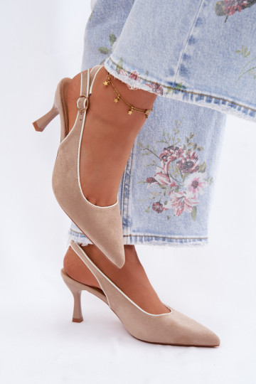 Sandálias femininas com salto finoLamóParaką bege Relmira 2