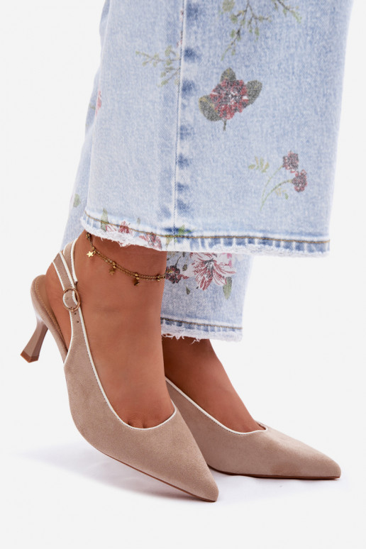 Sandálias femininas com salto finoLamóParaką bege Relmira