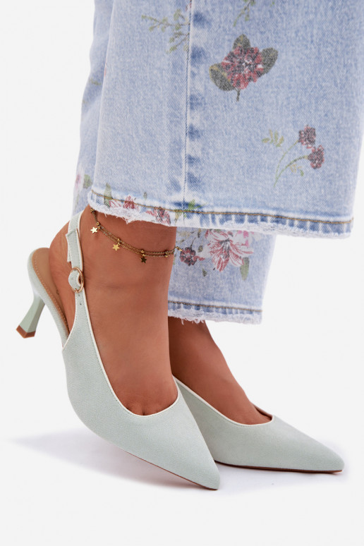 Sandálias femininas com salto finoLamóParaką cor menta Relmira