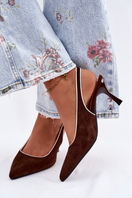 Sandálias femininas com salto finoLamóParaką CzekoladoParae Relmira