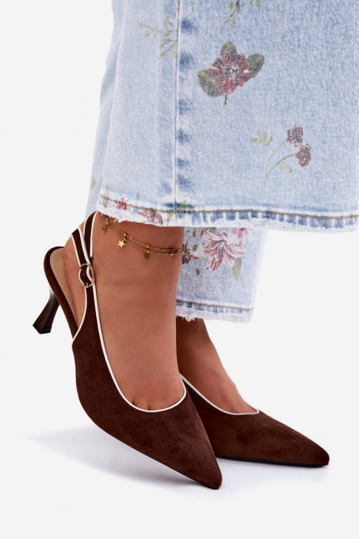 Sandálias femininas com salto finoLamóParaką CzekoladoParae Relmira