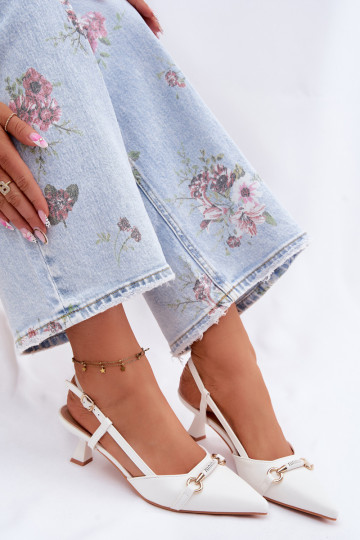 Sandálias femininas com salto Ze Szpiczastymi Noskami cor branca Felessa