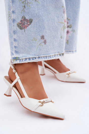 Sandálias femininas com salto Ze Szpiczastymi Noskami cor branca Felessa 2