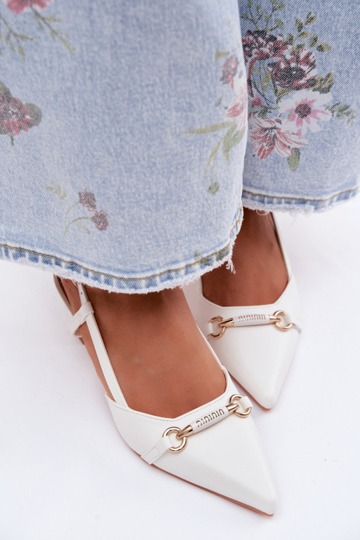 Sandálias femininas com salto Ze Szpiczastymi Noskami cor branca Felessa