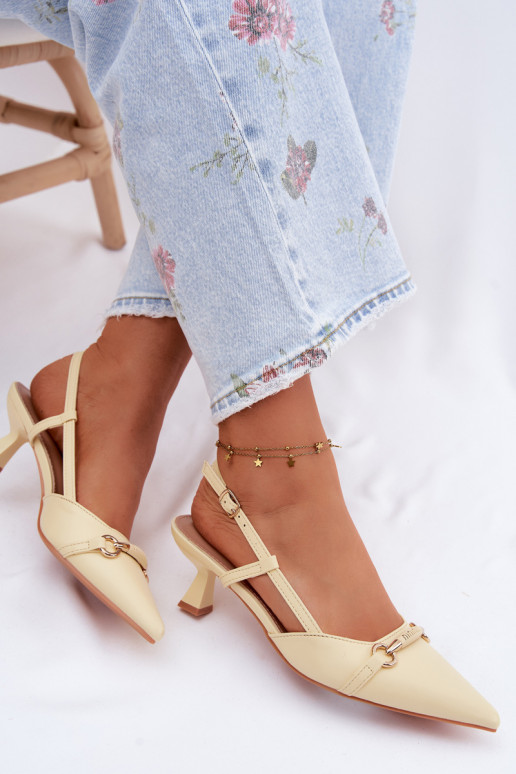 Sandálias femininas com salto Ze Szpiczastymi Noskami cor amarela Felessa