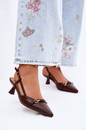 Sandálias femininas com salto Ze Szpiczastymi Noskami cor marrom Felessa 2