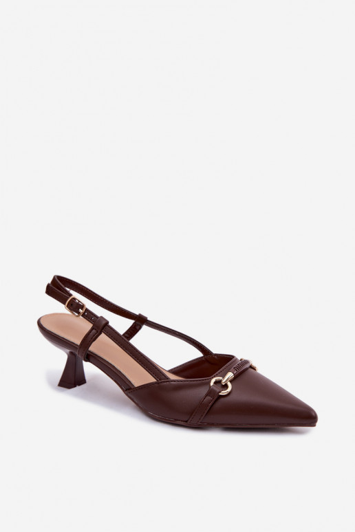 Sandálias femininas com salto Ze Szpiczastymi Noskami cor marrom Felessa