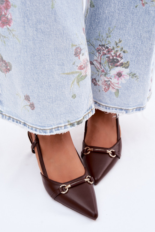 Sandálias femininas com salto Ze Szpiczastymi Noskami cor marrom Felessa