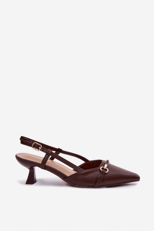 Sandálias femininas com salto Ze Szpiczastymi Noskami cor marrom Felessa