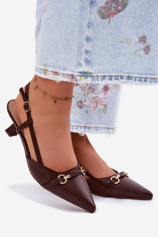 Sandálias femininas com salto Ze Szpiczastymi Noskami cor marrom Felessa