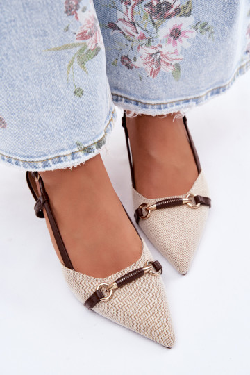 Sandálias femininas com salto Ze Szpiczastymi Noskami marrom-bege Felessa