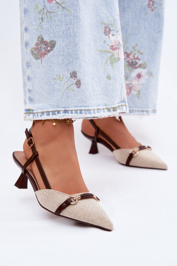 Sandálias femininas com salto Ze Szpiczastymi Noskami marrom-bege Felessa 2