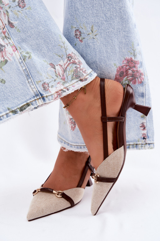 Sandálias femininas com salto Ze Szpiczastymi Noskami marrom-bege Felessa