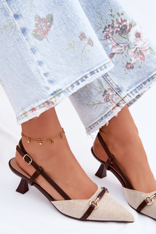 Sandálias femininas com salto Ze Szpiczastymi Noskami marrom-bege Felessa