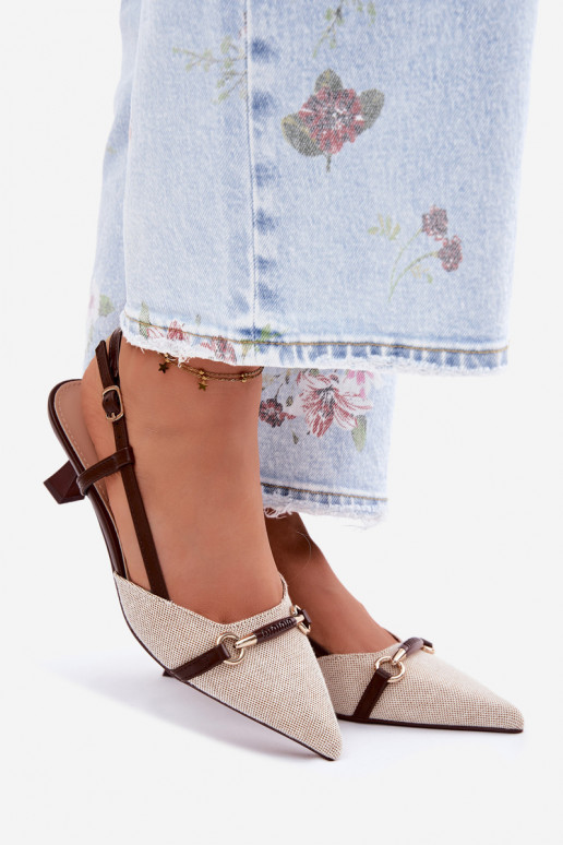 Sandálias femininas com salto Ze Szpiczastymi Noskami marrom-bege Felessa