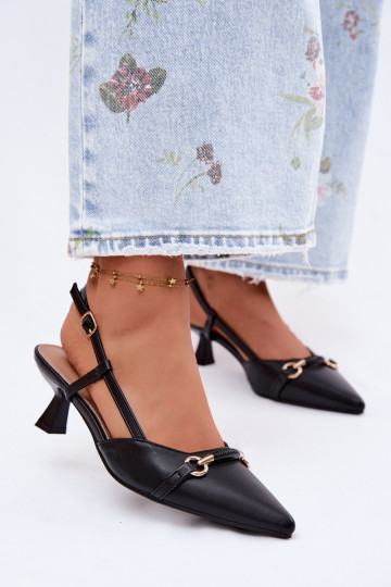 Sandálias femininas com salto Ze Szpiczastymi Noskami cor preta Felessa