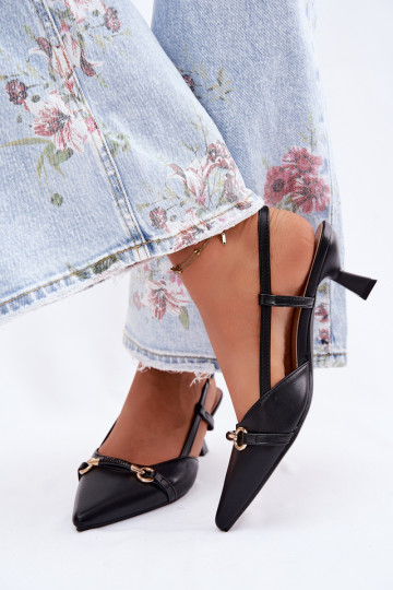 Sandálias femininas com salto Ze Szpiczastymi Noskami cor preta Felessa 2