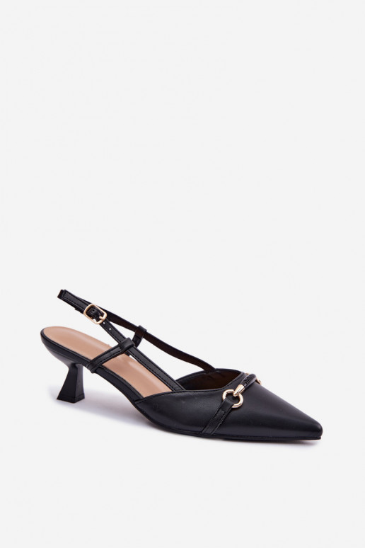 Sandálias femininas com salto Ze Szpiczastymi Noskami cor preta Felessa