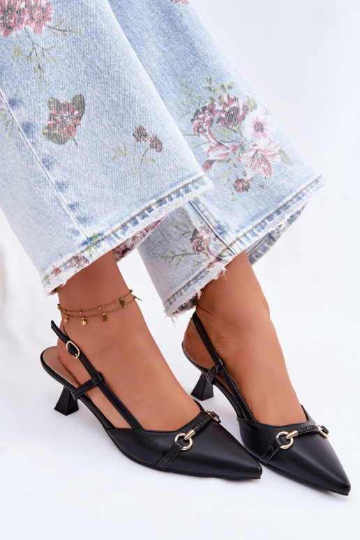 Sandálias femininas com salto Ze Szpiczastymi Noskami cor preta Felessa