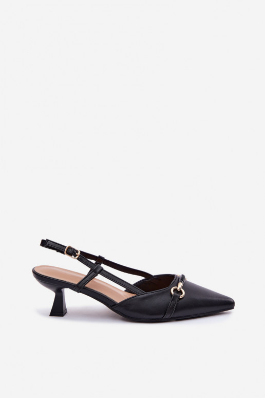 Sandálias femininas com salto Ze Szpiczastymi Noskami cor preta Felessa