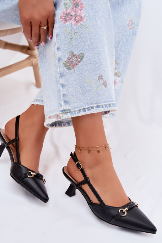 Sandálias femininas com salto Ze Szpiczastymi Noskami cor preta Felessa