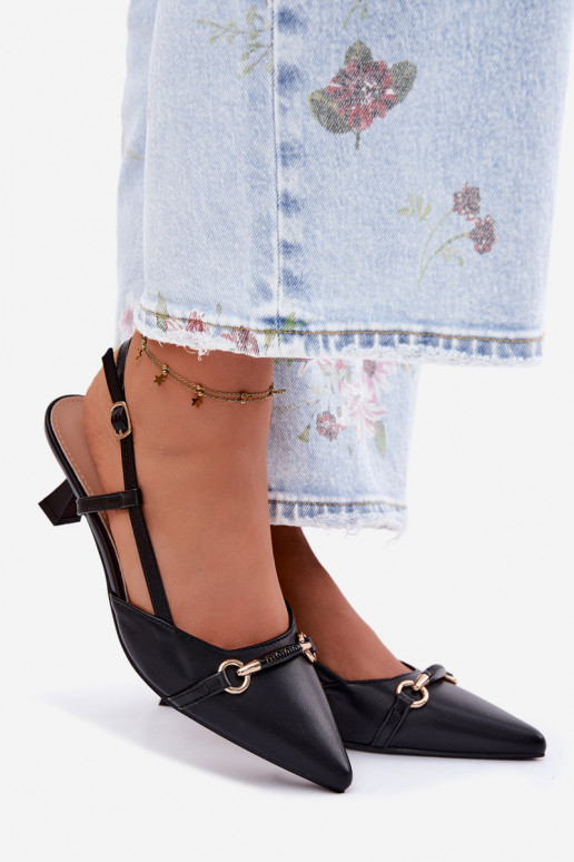 Sandálias femininas com salto Ze Szpiczastymi Noskami cor preta Felessa