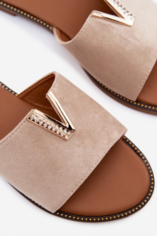 Chinelos Apartamento feminino Com decorações Detalem V bege Nelmira